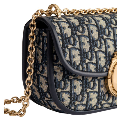Small Dior Médaillon Flap Bag with Chain Blue Dior Oblique Jacquard