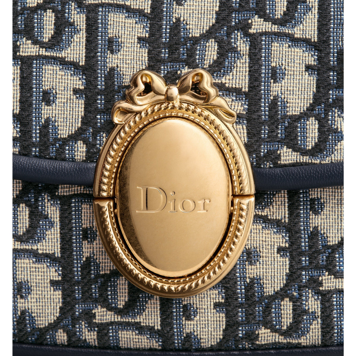 Small Dior Médaillon Flap Bag with Chain Blue Dior Oblique Jacquard