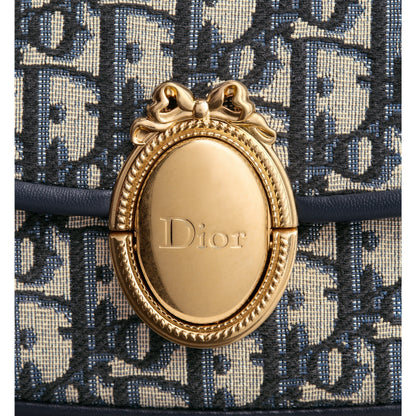 Small Dior Médaillon Flap Bag with Chain Blue Dior Oblique Jacquard