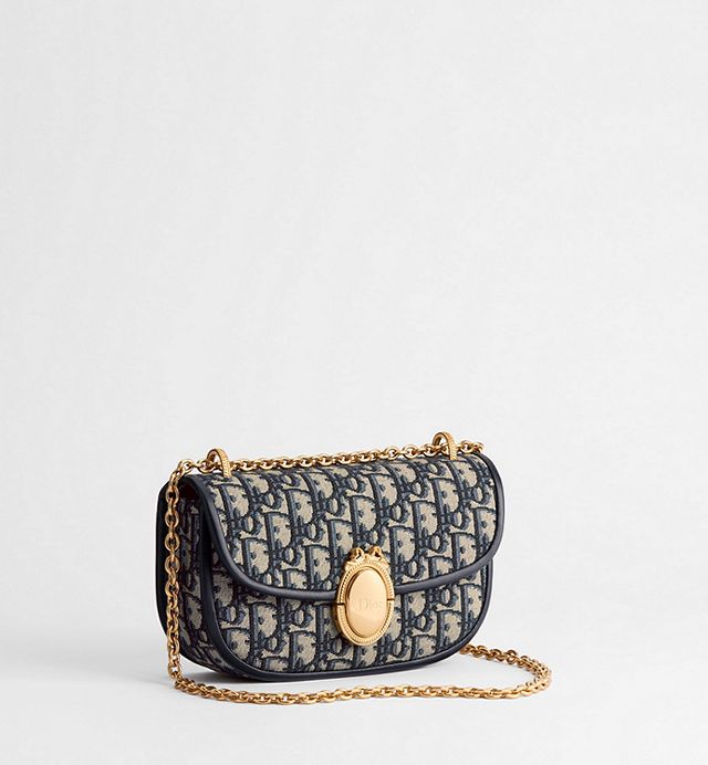Small Dior Médaillon Flap Bag with Chain Blue Dior Oblique Jacquard
