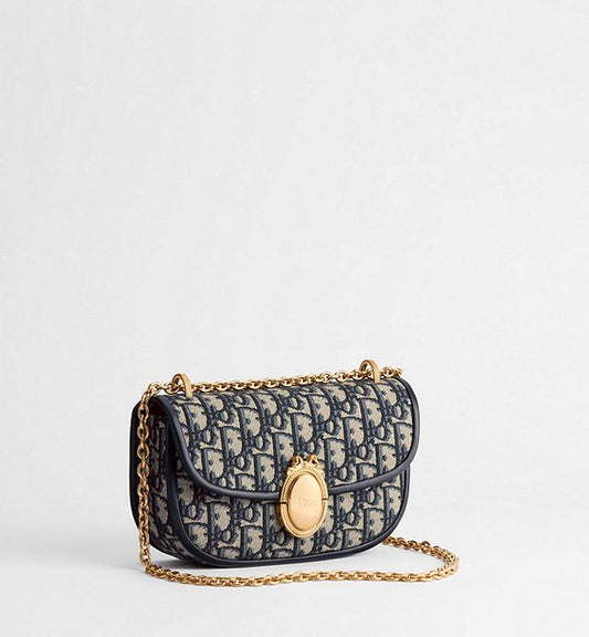 Small Dior Médaillon Flap Bag with Chain Blue Dior Oblique Jacquard