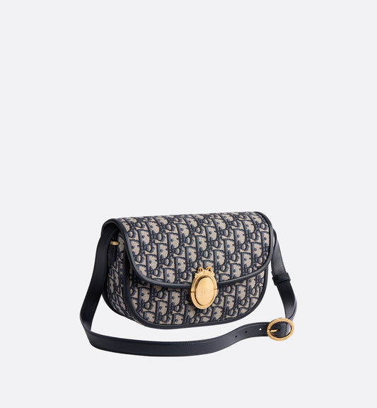 Medium Dior Médaillon Flap Bag Blue Dior Oblique Jacquard