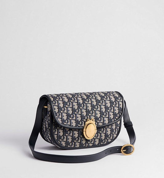 Medium Dior Médaillon Flap Bag Blue Dior Oblique Jacquard