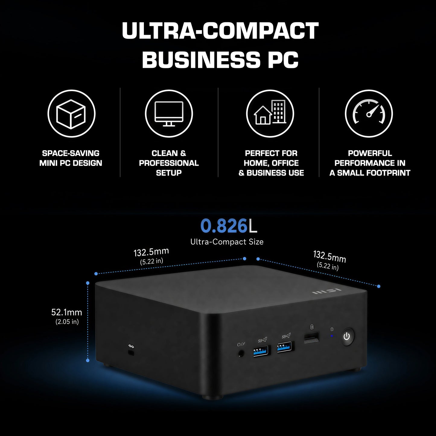 MSI CUBI NUC 1M, Intel Core 5-120U, 16GB RAM, 1TB SSD, Windows 11 Professional, Mini Desktop Computer