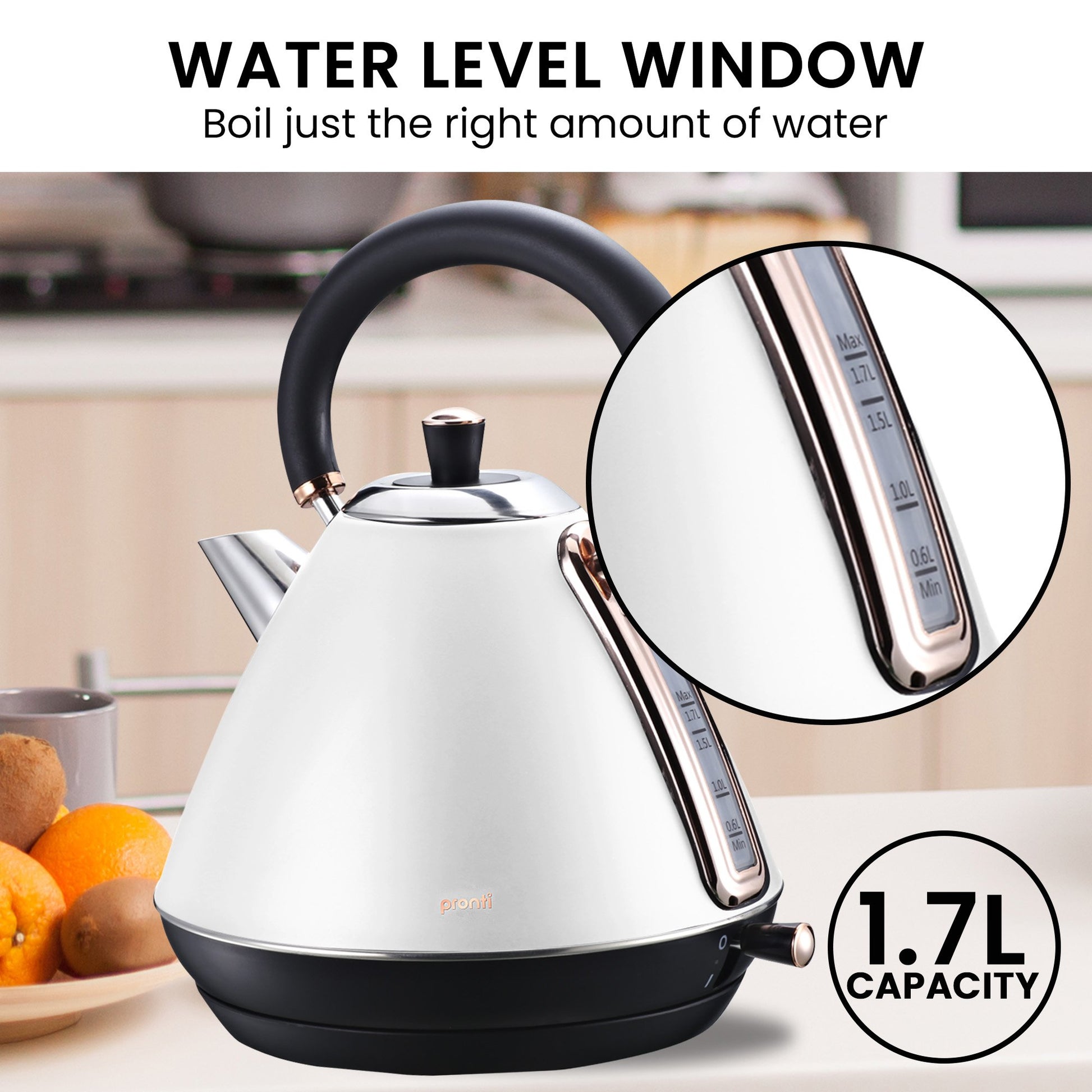 Pronti Breakfast Set with Rose Gold Kettle, Toaster & Espresso Machine - White