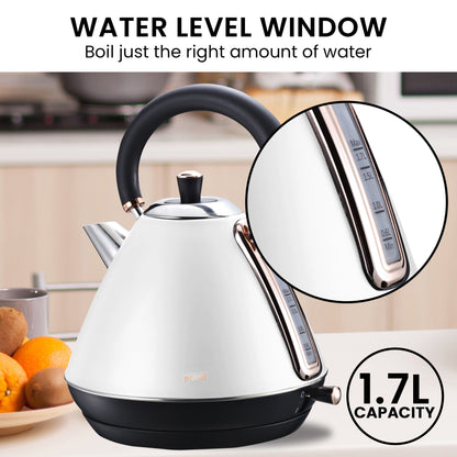 Pronti Breakfast Set with Rose Gold Kettle, Toaster & Espresso Machine - White