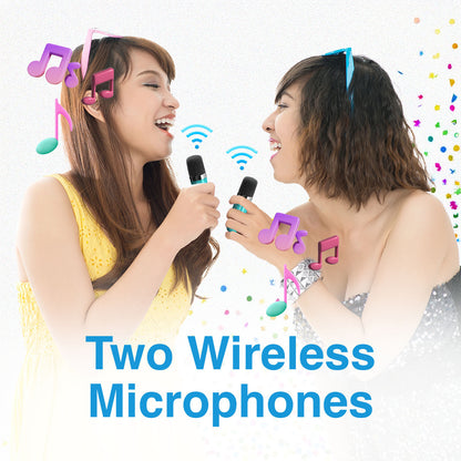 Laser LED Karaoke Speaker with 2 Wireless Microphones (Aquatic Awe)