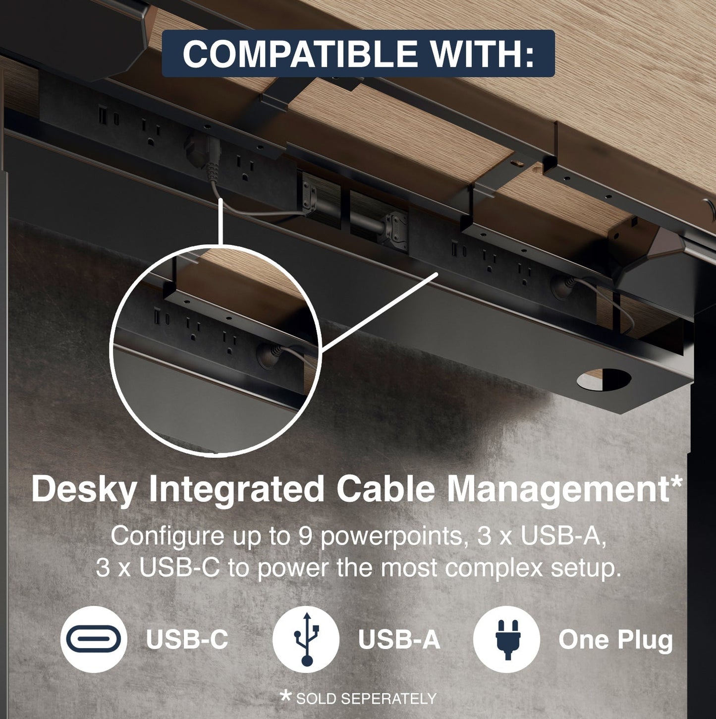 Desky Dual Mini Sit Stand Desk 1100x600 Natural Walnut Desktop and Matte Black Frame