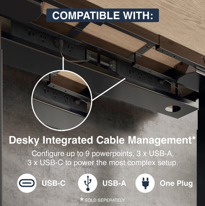 Desky Dual Mini Sit Stand Desk 1100x600 Classic Oak Desktop and Matte Black Frame