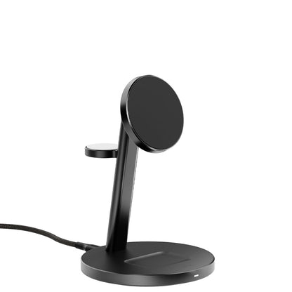 EFM Qi2 Trio Wireless Charge Stand with 5W MFi Apple Watch Charger Pad (Black)