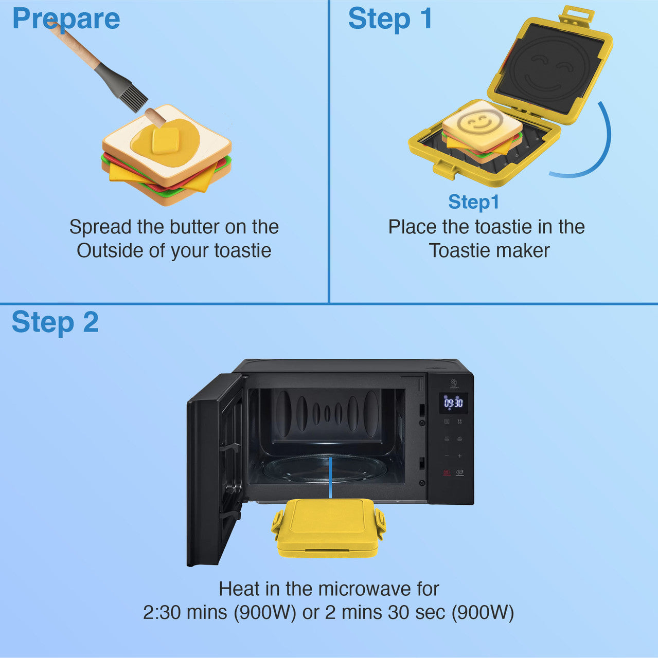 Laser Microwave Toastie Maker with Smiley Face (Yellow)