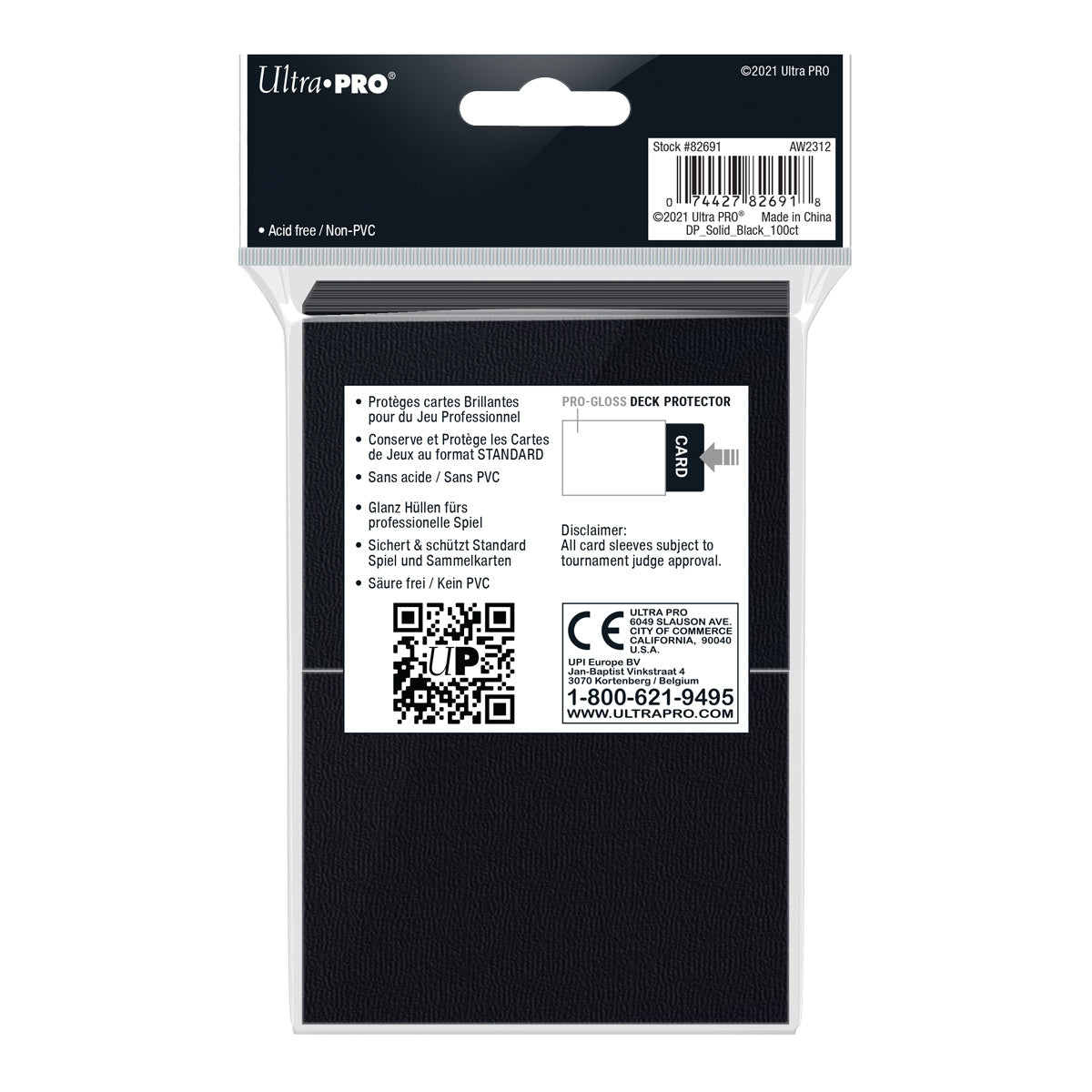 Ultra Pro: UP82691 PRO-Gloss 100ct Standard Deck Protector sleeves (Black)