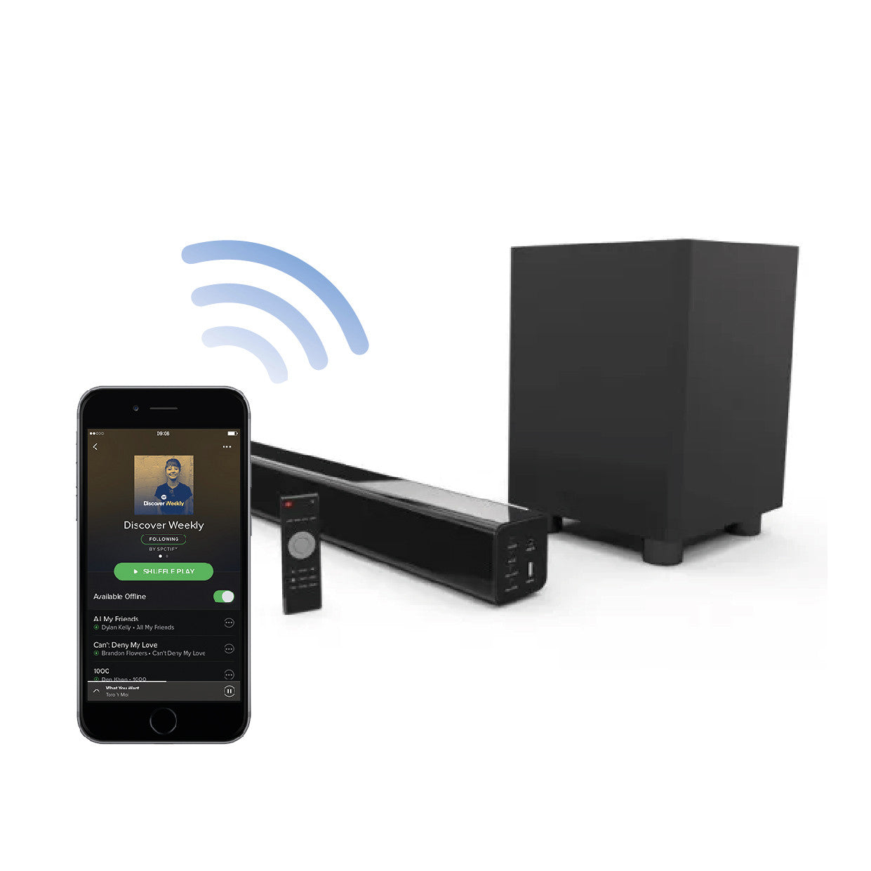 Laser Optical Soundbar with Wireless Sub-woofer