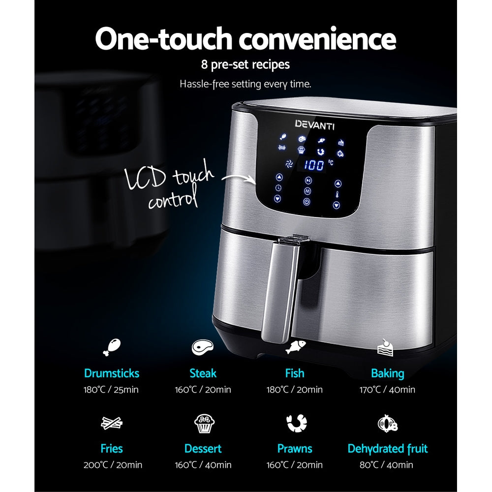 Devanti Air Fryer 7L LCD Fryers (Stainless Steel)