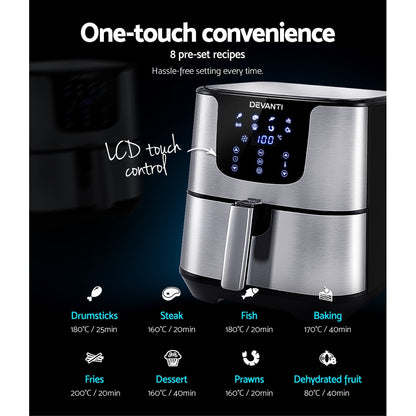 Devanti Air Fryer 7L LCD Fryers (Stainless Steel)