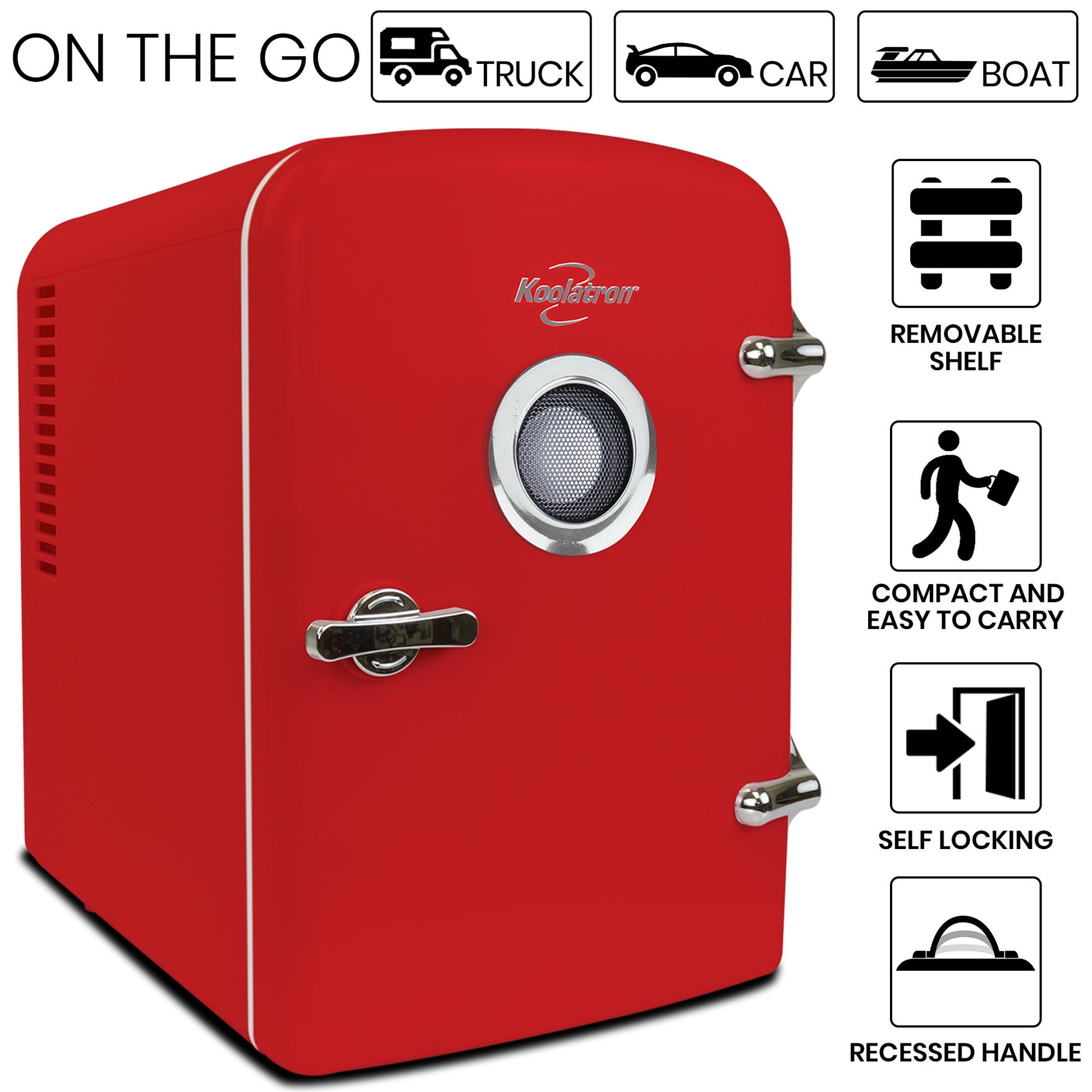 Koolatron Mini Fridge with Bluetooth Speaker 4L Red