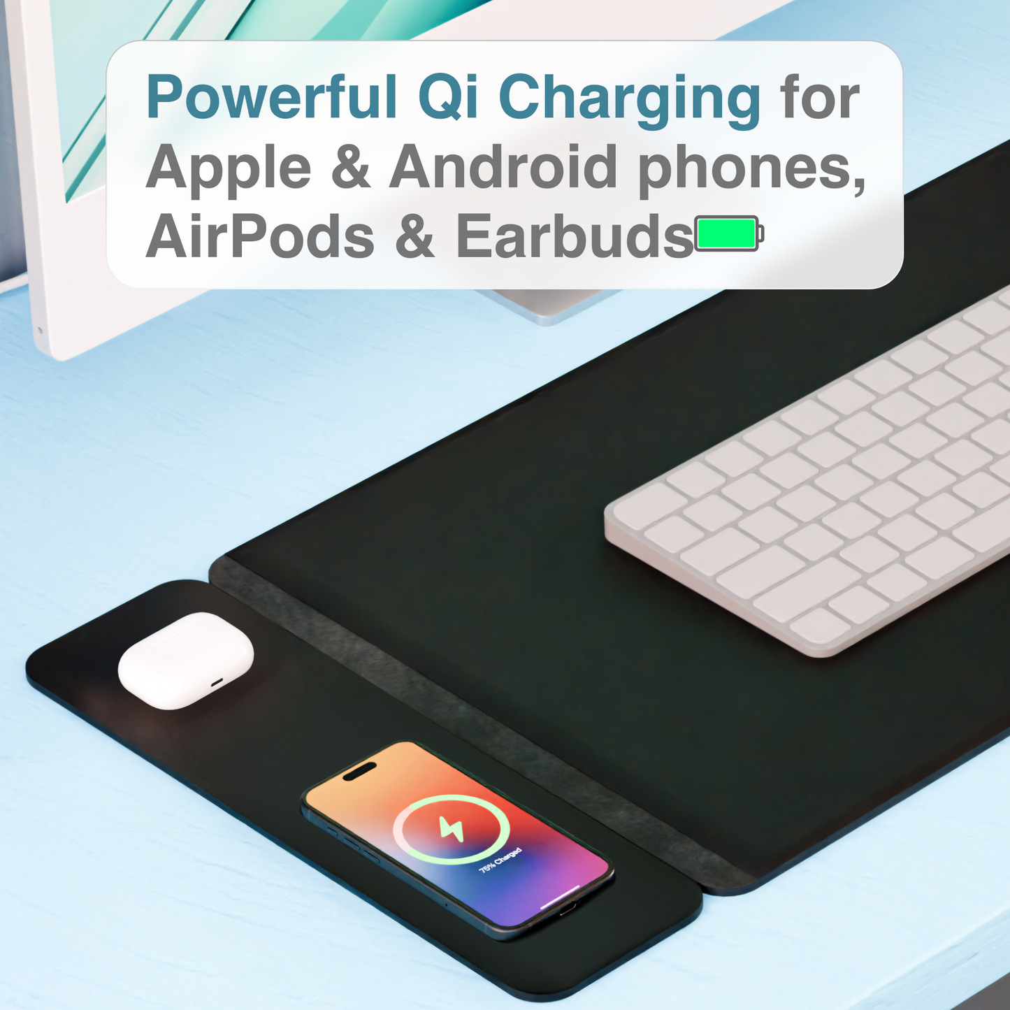 Laser Wireless Charging Desk Mat (Black)