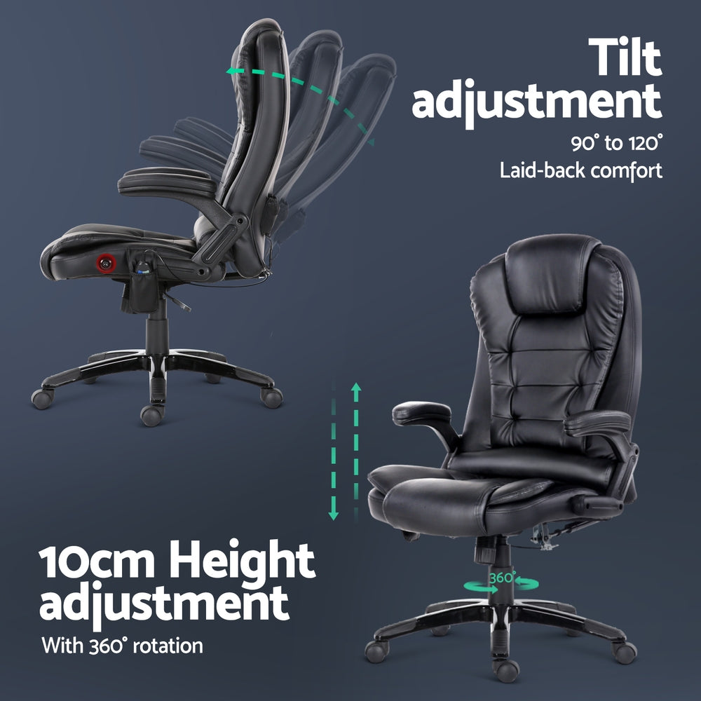 Artiss 8 Point Massage Office Chair Heated Seat Recliner PU (Black)