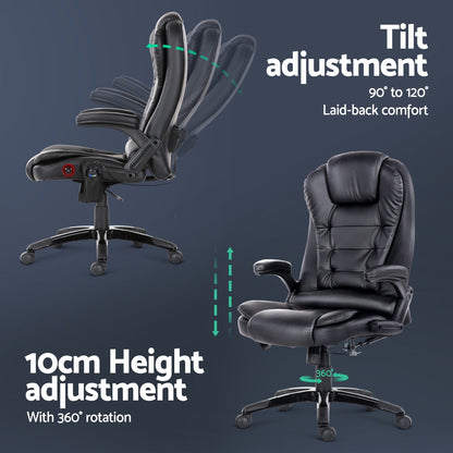 Artiss 8 Point Massage Office Chair Heated Seat Recliner PU (Black)