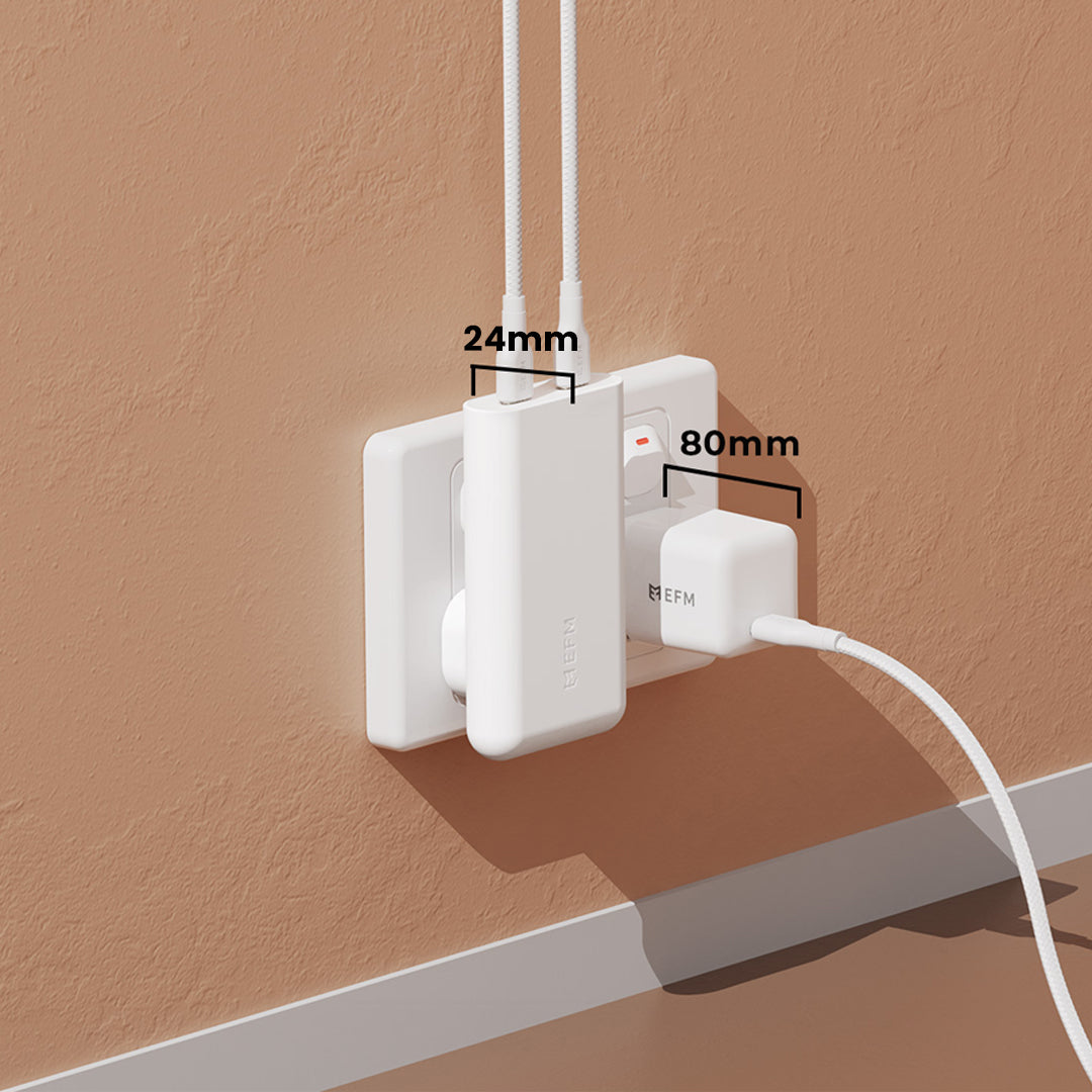 EFM 65W SlimLine Wall Charger with GaN, Power Delivery and PPS (White)