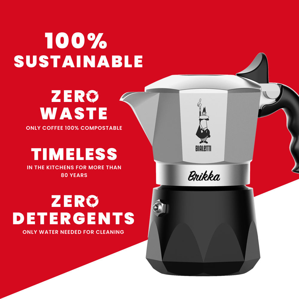 Bialetti Brikka 2 Cup Espresso Maker - Silver and Black