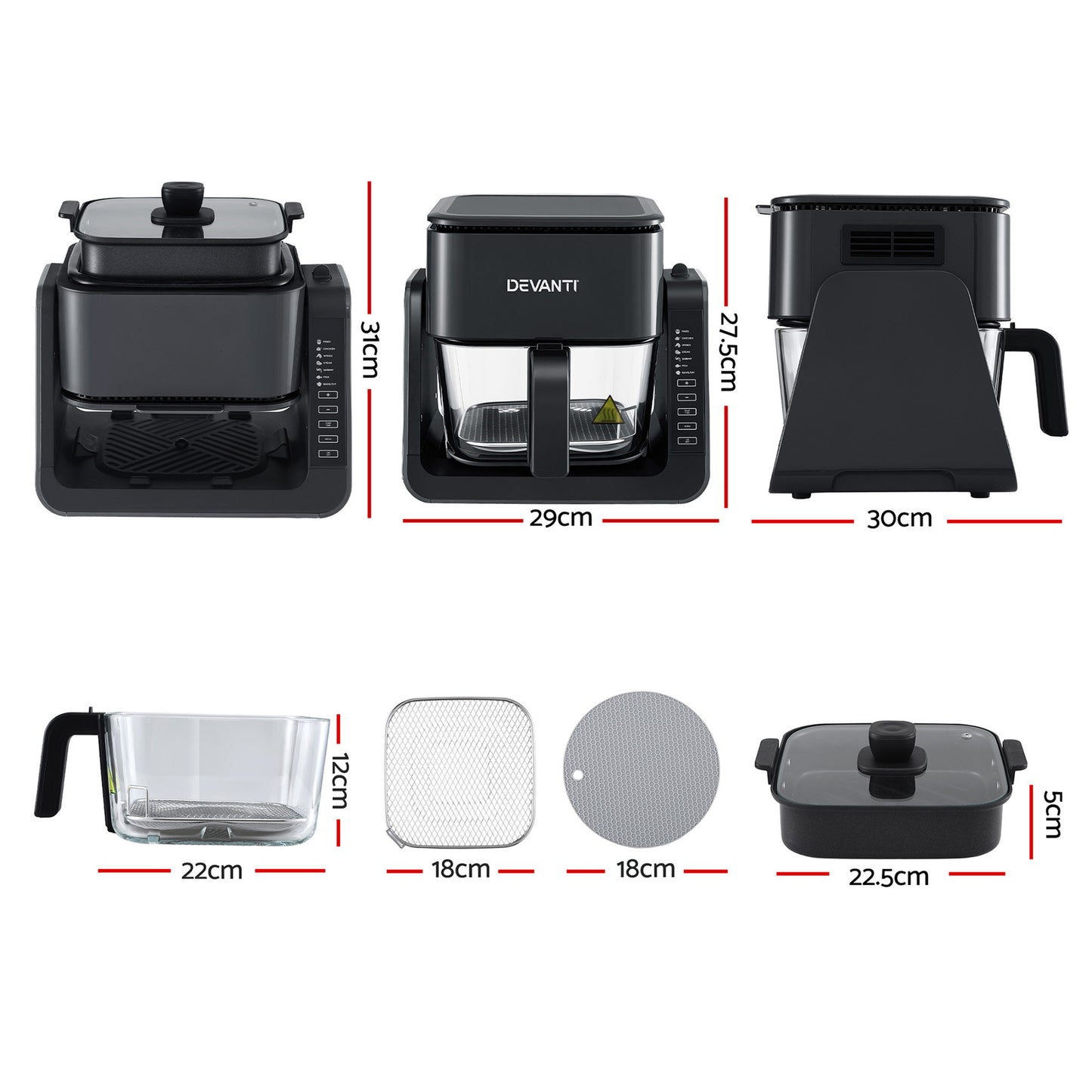 Devanti 2-IN-1 Air Fryer 5.5L Dual Zone Fryers Electric Cooker with Top BBQ Grill & Bot
