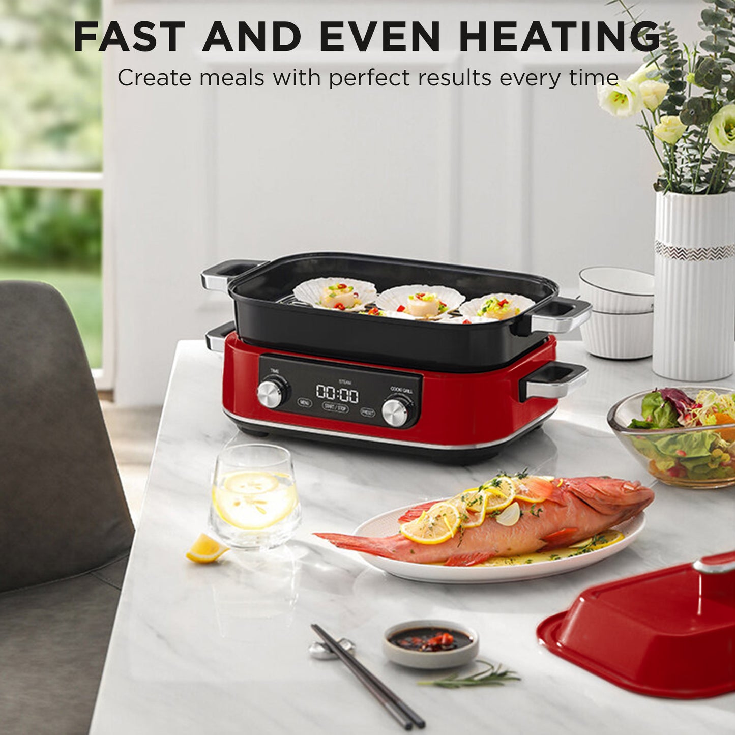 Morphy Richards 3L Non-Stick Multifunction Electric Cooker Pan (Red)