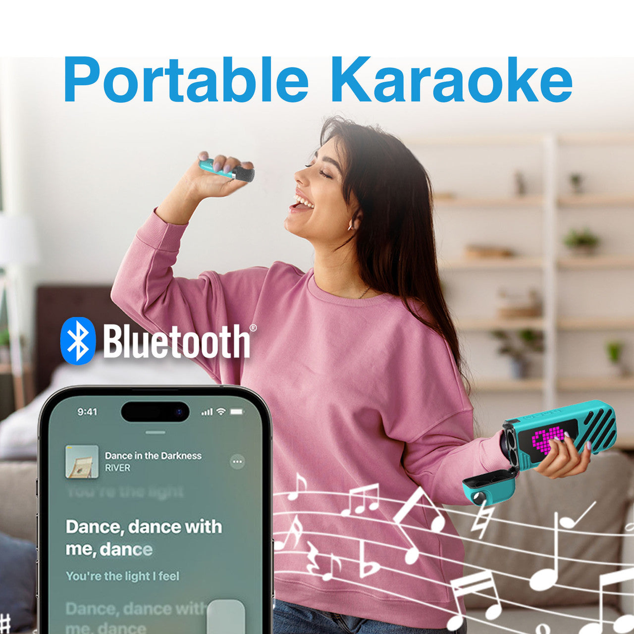 Laser LED Karaoke Speaker with 2 Wireless Microphones (Aquatic Awe)