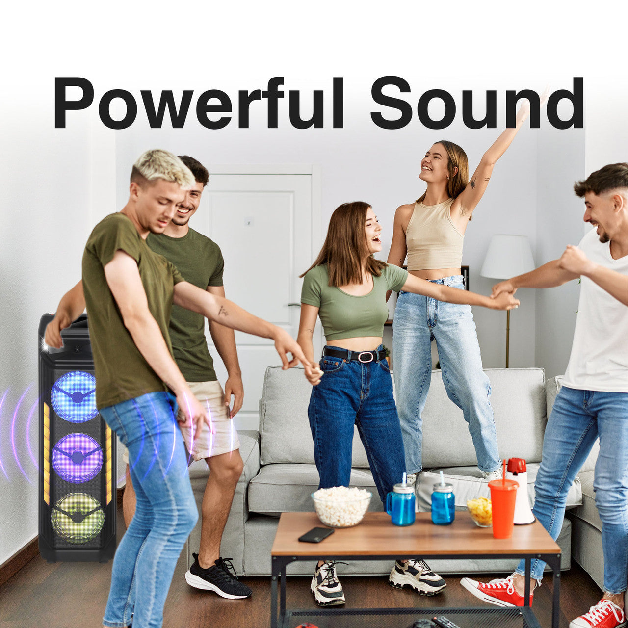Laser Wireless Tower Speaker – 40W with LED Lights (Black)