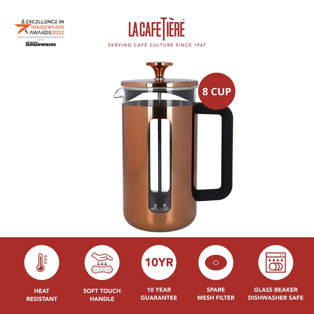 La Cafetiere Pisa 8-Cup 1L Stainless Steel/Glass Coffee French Press (Copper)