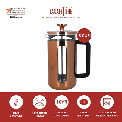 La Cafetiere Pisa 8-Cup 1L Stainless Steel/Glass Coffee French Press (Copper)