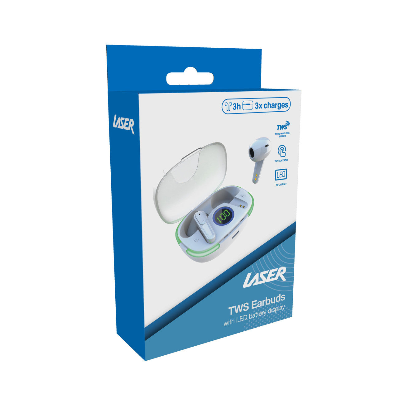 Laser TWS Earbuds with LED Display (White)