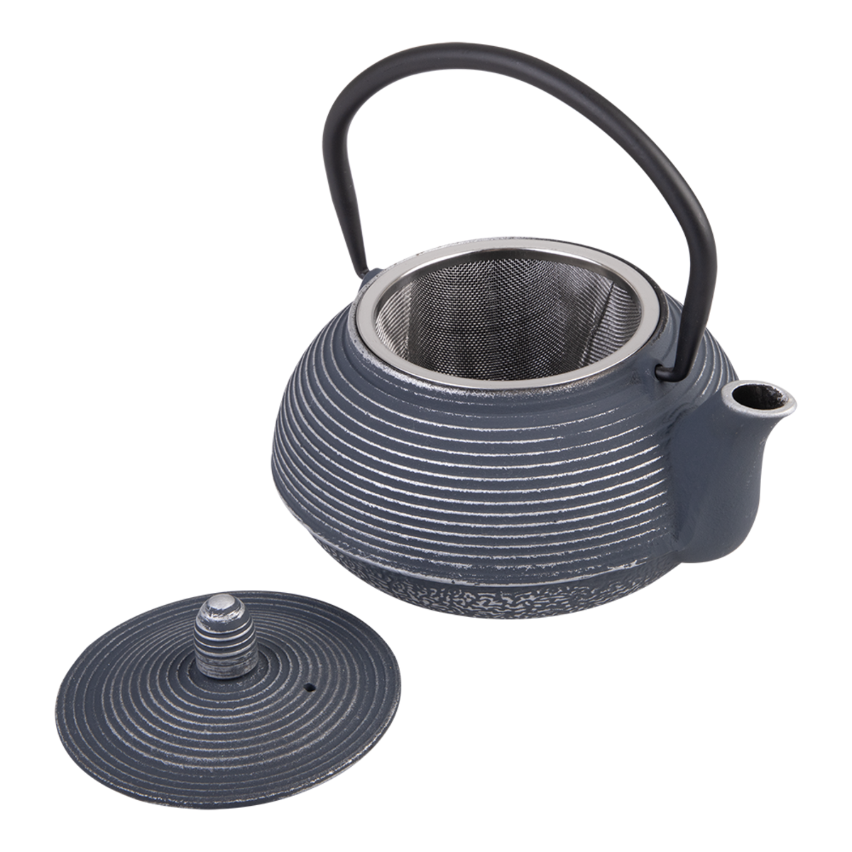Teaology Cast Iron Teapot 600ml - Linear Blue Silver