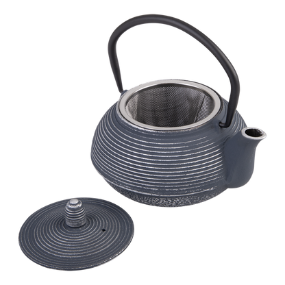 Teaology Cast Iron Teapot 600ml - Linear Blue Silver