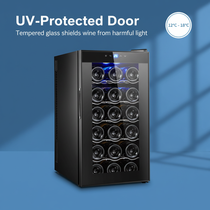 Lenoxx 18 Bottle Thermoelectric Wine Fridge, 130W, UV Protected Glass Door, Soft LED Illumination