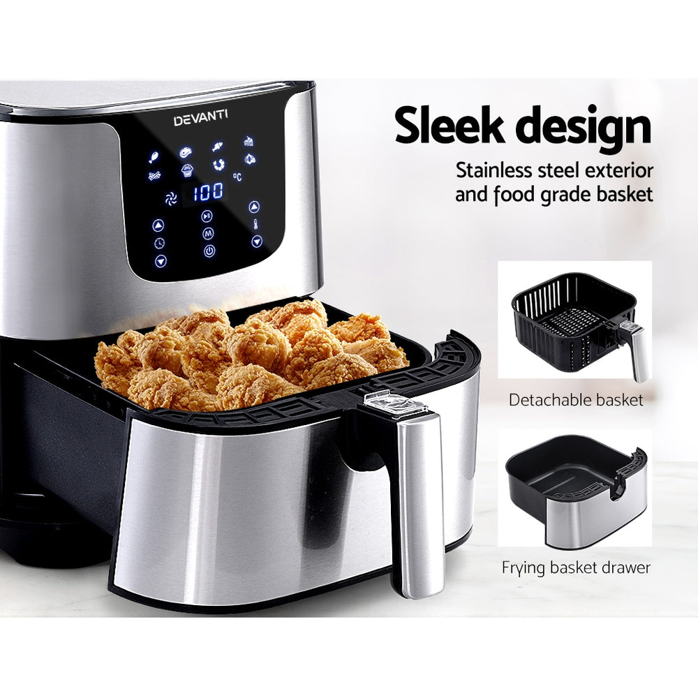 Devanti Air Fryer 7L LCD Fryers (Stainless Steel)