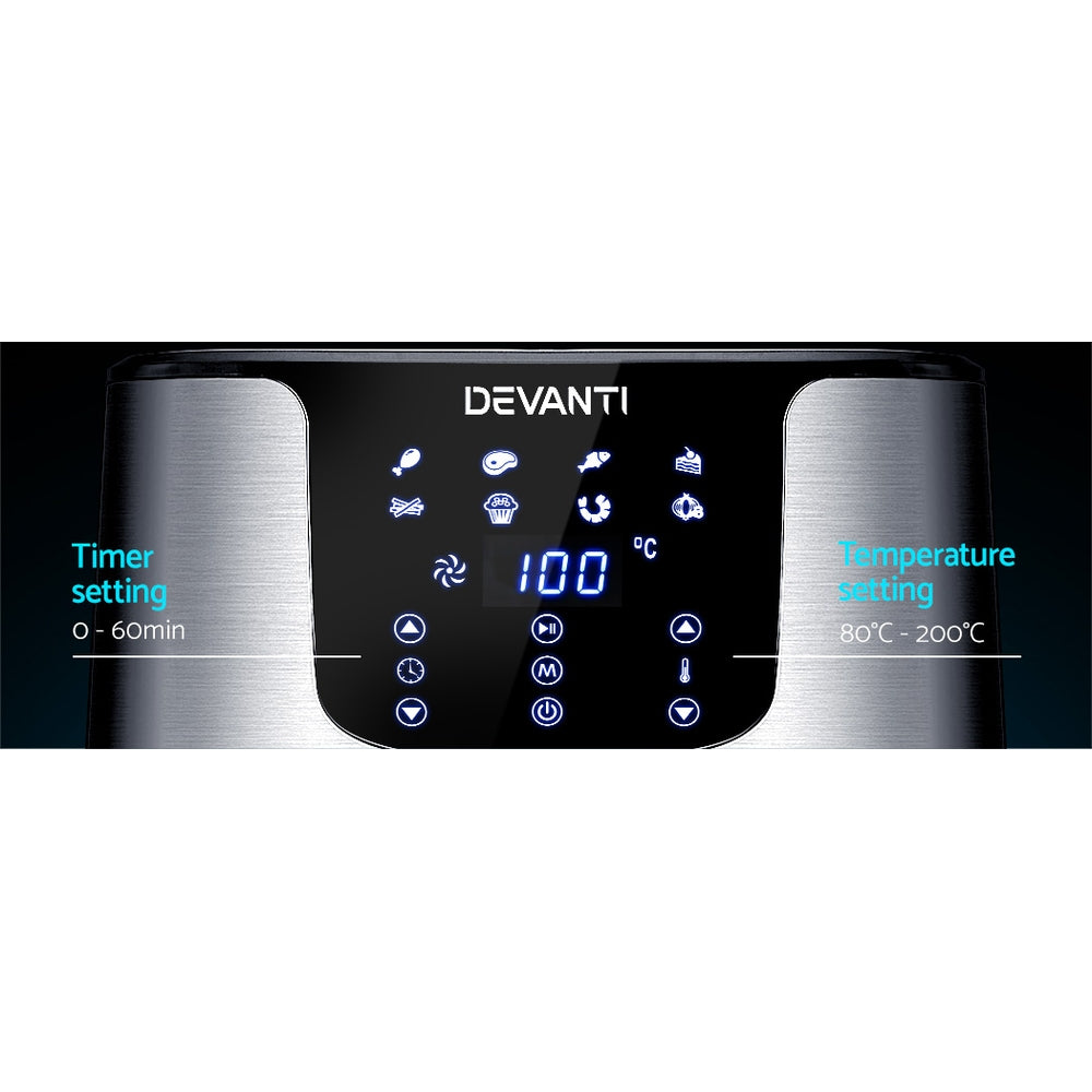 Devanti Air Fryer 7L LCD Fryers (Stainless Steel)