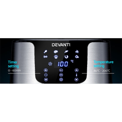 Devanti Air Fryer 7L LCD Fryers (Stainless Steel)