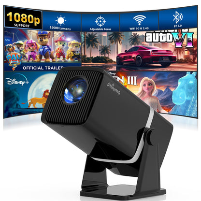 ALLIUMS Mini Projector with 5G WiFi, 1080P Supported (Black)