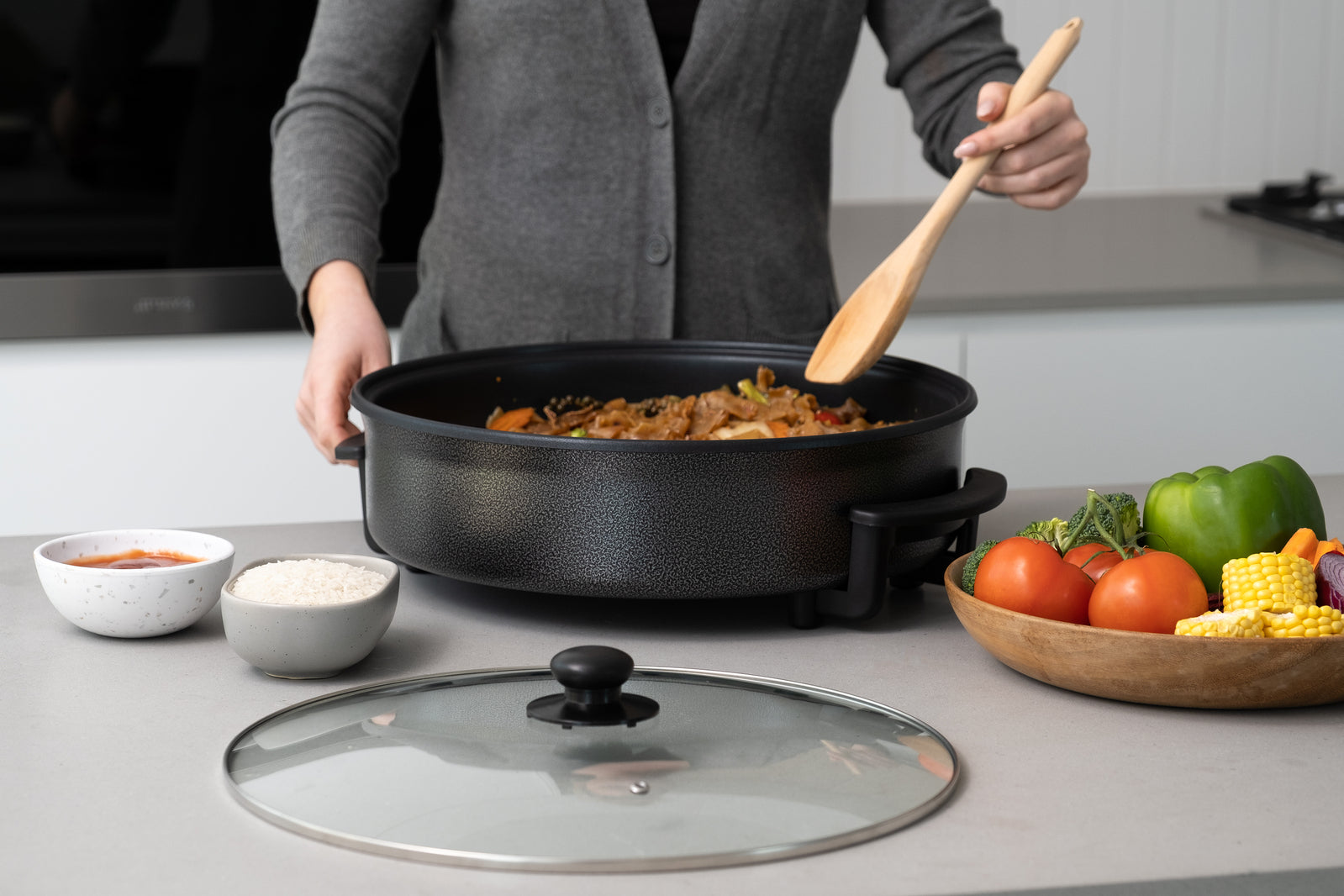 Healthy Choice Non-Stick Electric Fry Pan 38cm (Dark Grey)