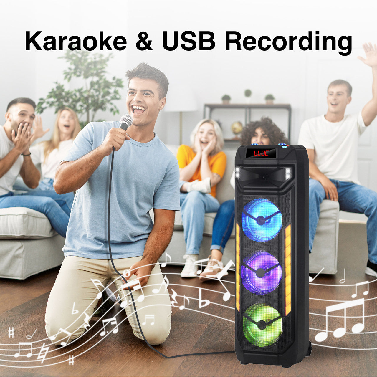Laser Wireless Tower Speaker – 40W with LED Lights (Black)