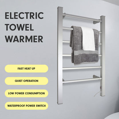 Pronti 100W Electric Heated Wall Mounted Towel Rack (Silver)