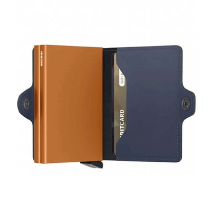 Secrid Twinwallet Compact RFID Matte Leather Wallet Night Blue/Orange