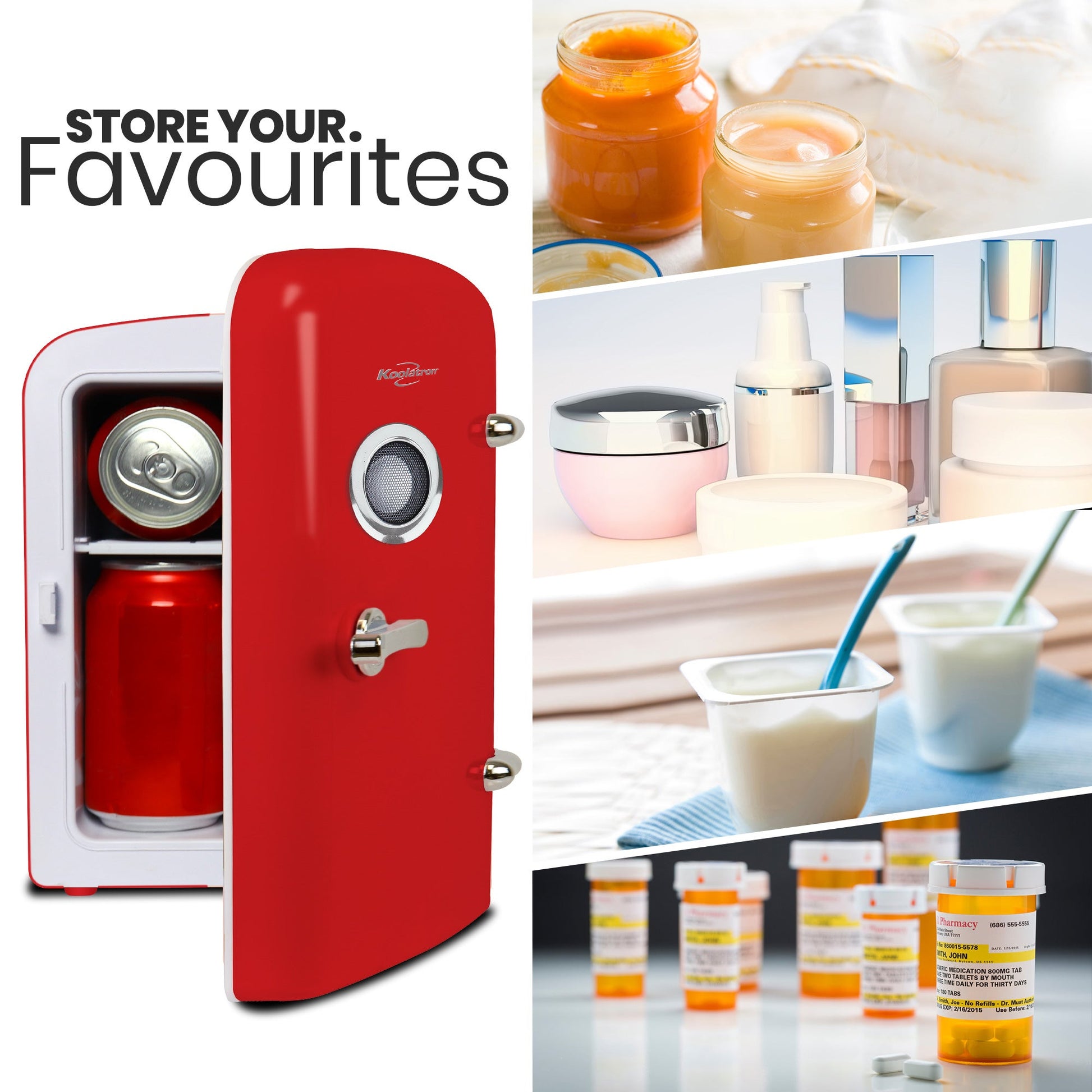 Koolatron Mini Fridge with Bluetooth Speaker 4L Red
