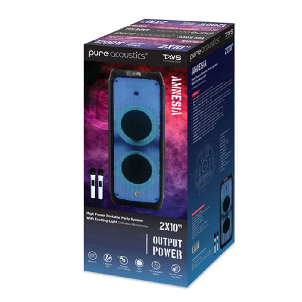 Pure Acoustics Amnesia 1200W TWS Bluetooth Speaker with 2 x Wireless Mics