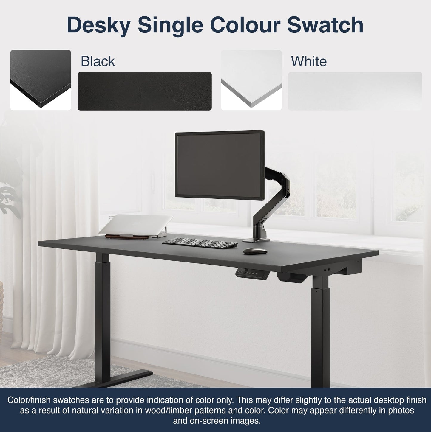 Desky Single Sit Stand Gaming Desk 200cm White Desktop and Space Grey Frame