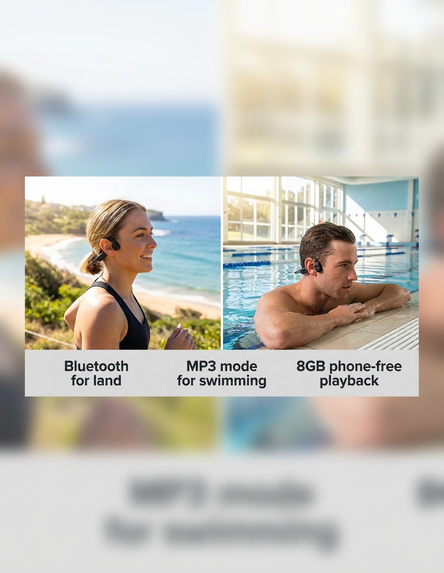 Laser Bone Conduction Swimming Headphones (Black)