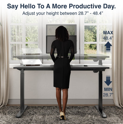 Desky Single Sit Stand Gaming Desk 200cm Black Desktop and Space Grey Frame