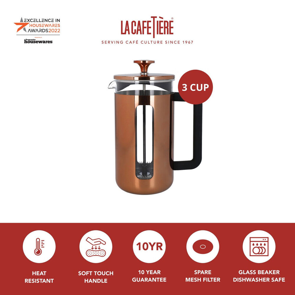 La Cafetiere Pisa 3-Cup 350ml Stainless Steel Glass French Press (Copper)