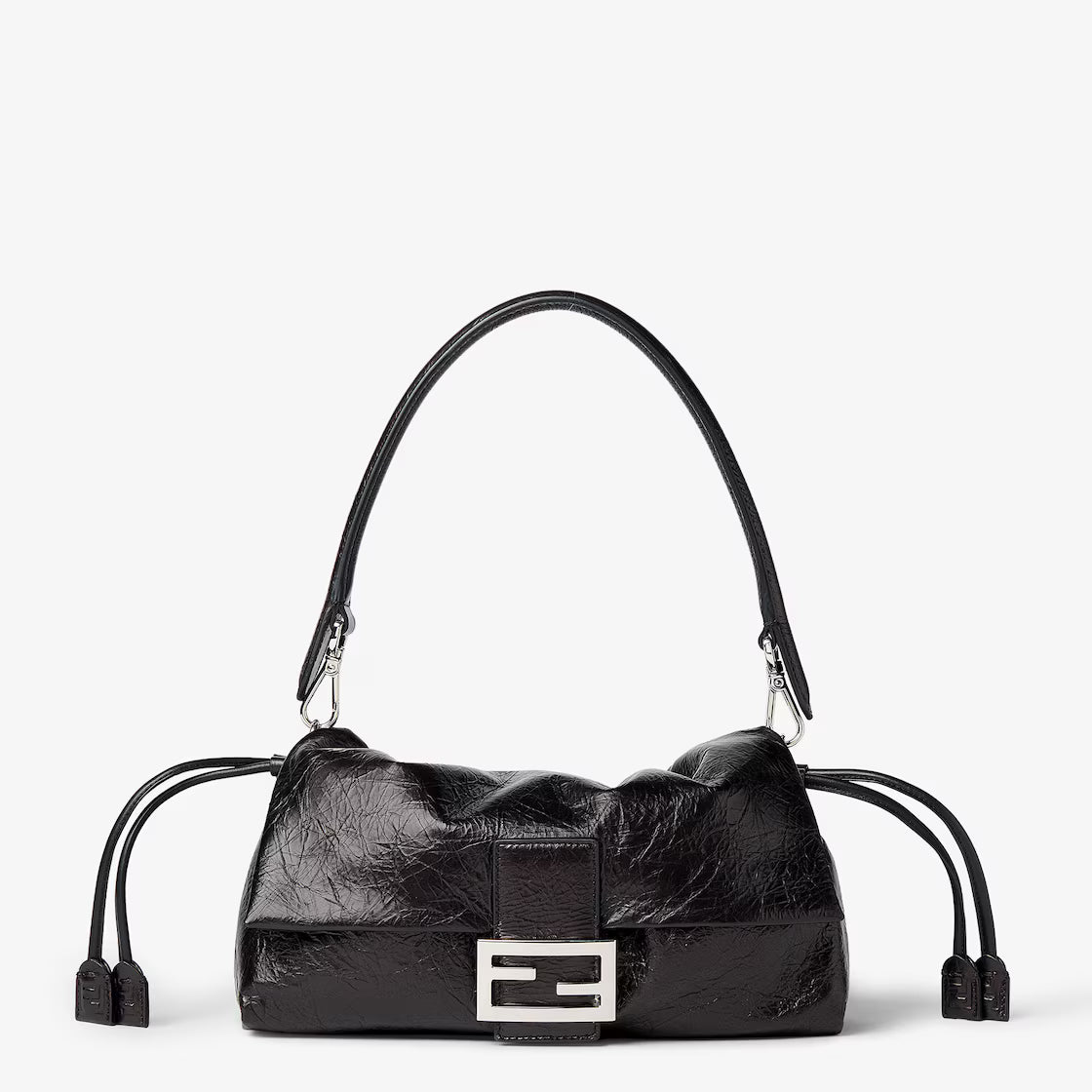 Baguette Soft Medium Crackled Black Leather Bag